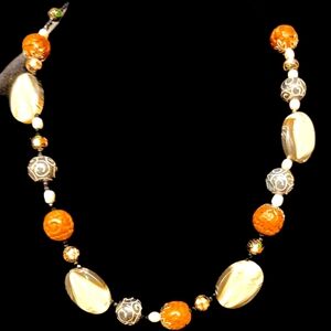 Elegant Orange and White Beaded Necklace